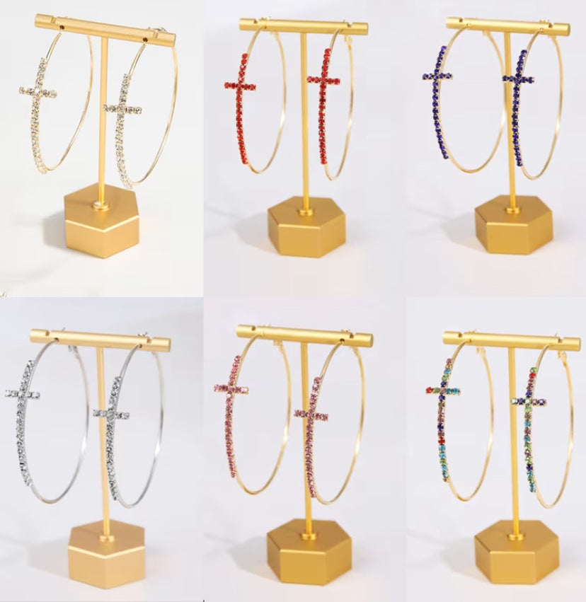 Love Crossed Crystal Hoops