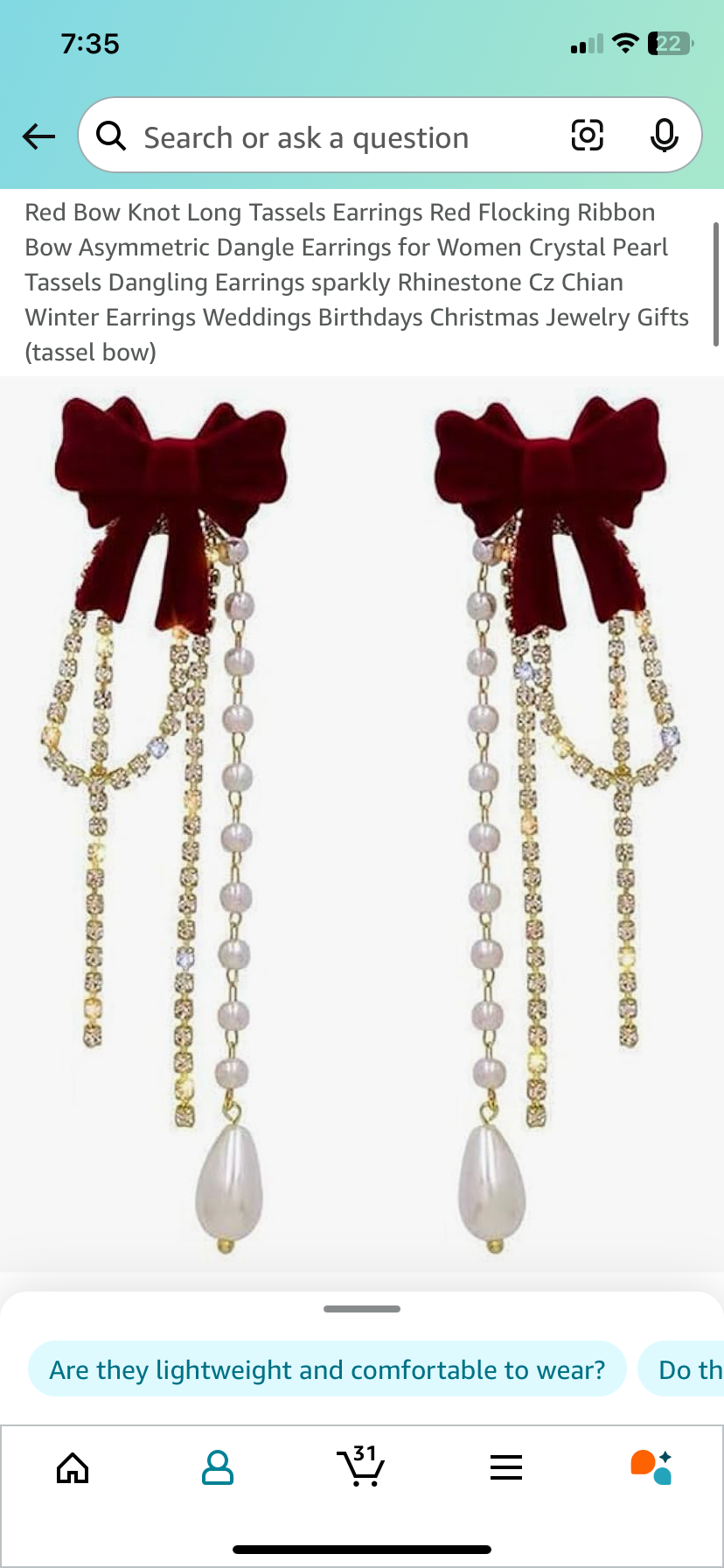 Drop Crystal and Pearl Bow Earrings