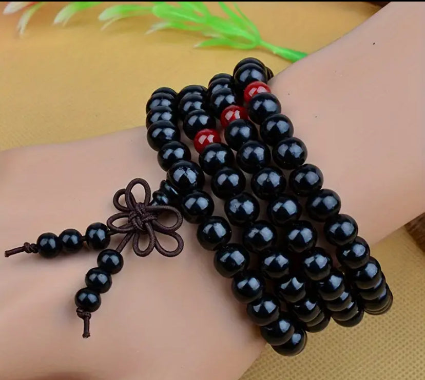 Red and black unisex Sandalwood beaded bracelet