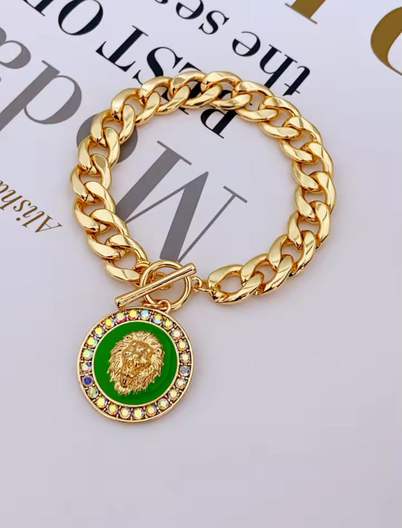 Lions Heart Crystal Medallion Bracelet