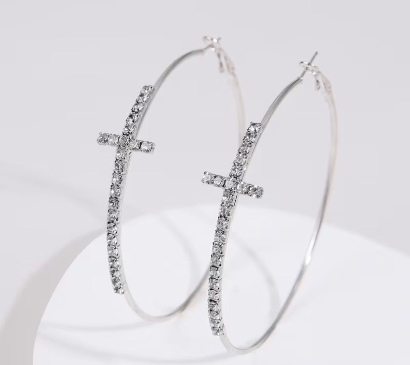 Love Crossed Crystal Hoops