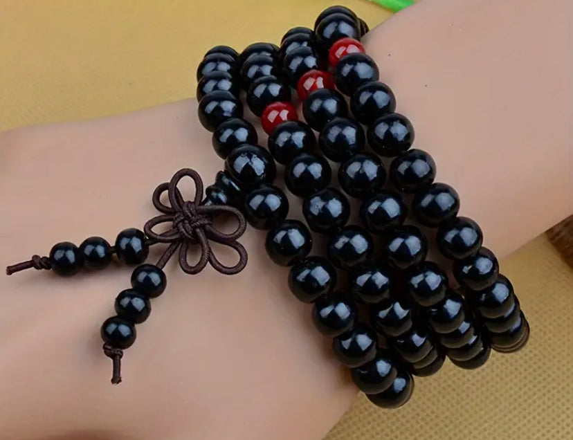 Red and black unisex Sandalwood beaded bracelet