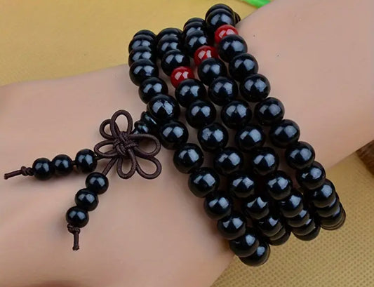 Red and black unisex Sandalwood beaded bracelet