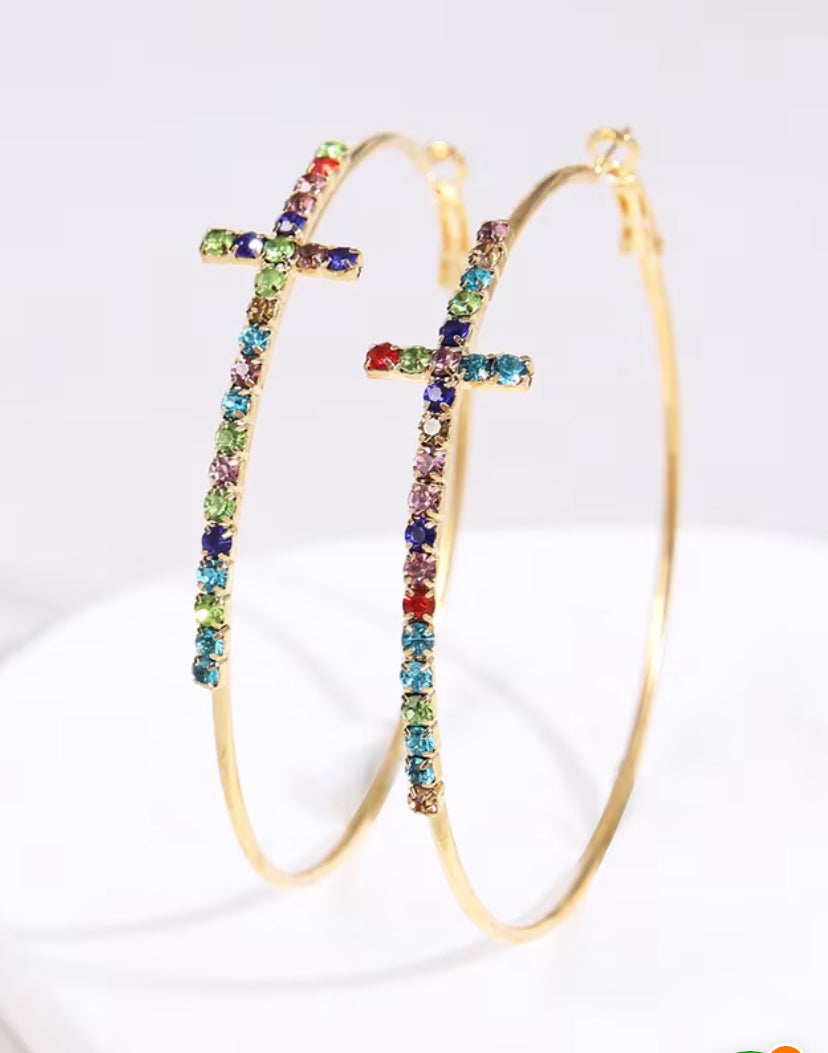 Love Crossed Crystal Hoops