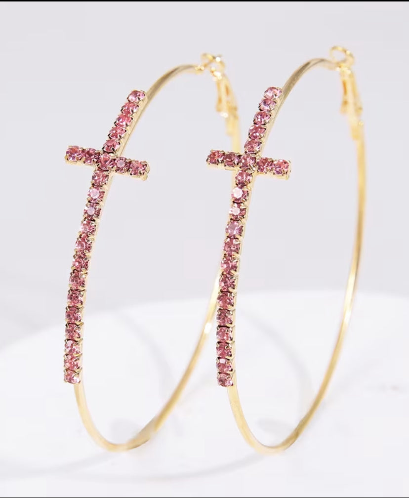 Love Crossed Crystal Hoops