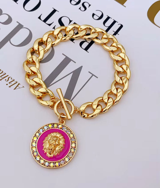 Lions Heart Crystal Medallion Bracelet